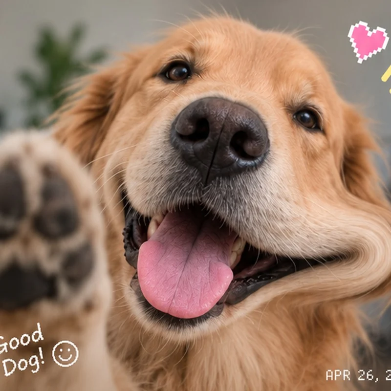 A golden retriever with playful doodles in PictoPop
